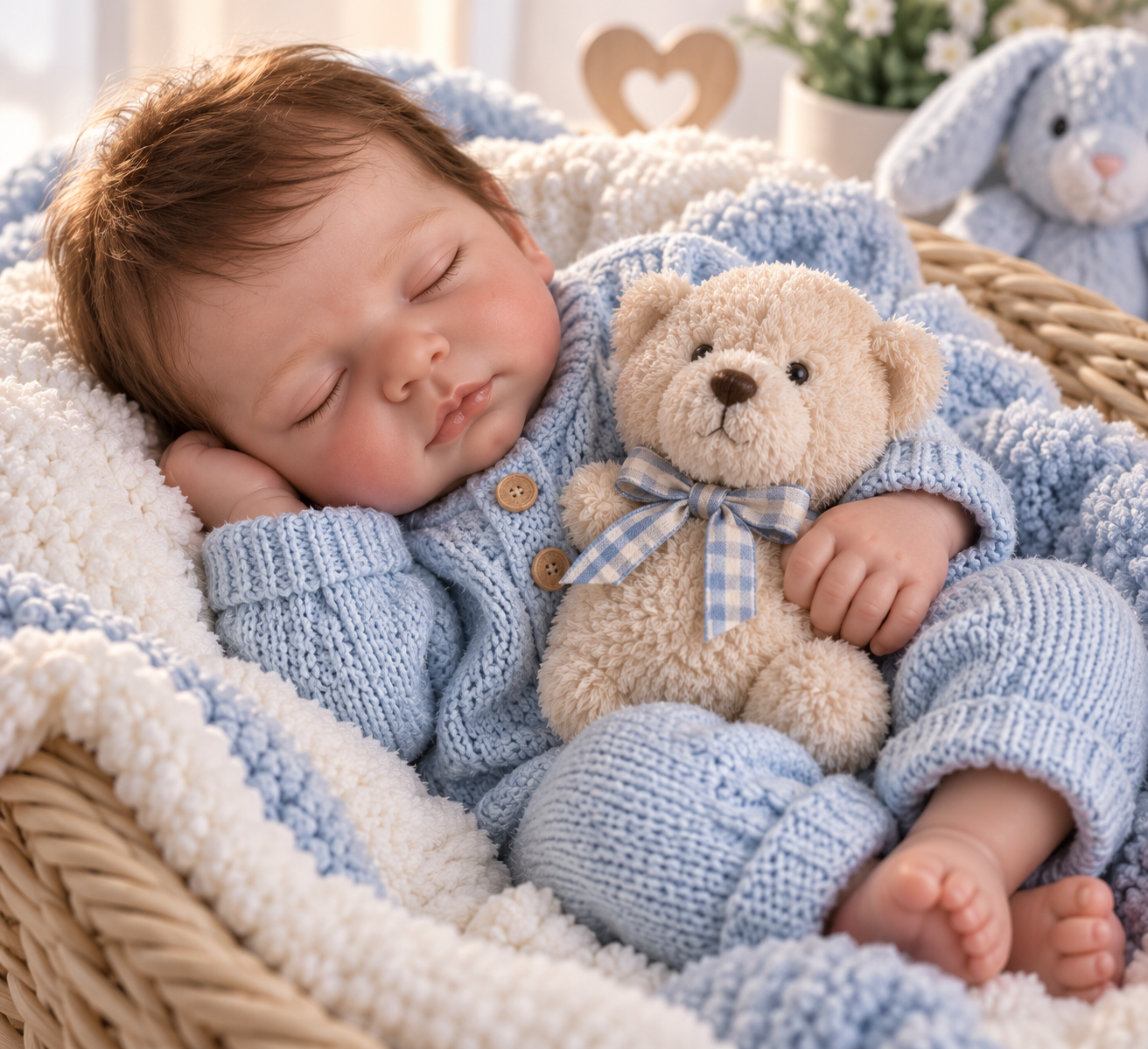 Premium Reborn Doll Sleeping with Teddy Bear Premium reborn baby doll in an elegant pink lace outfit